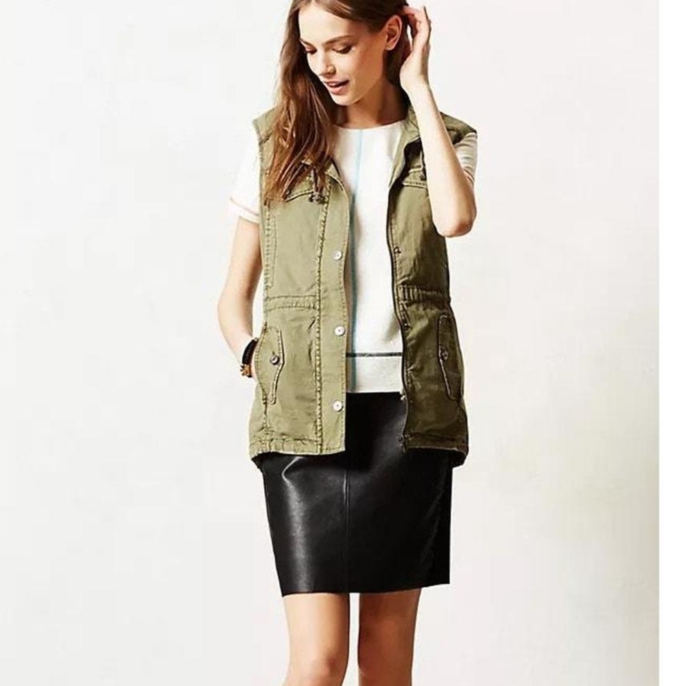 Marrakech Olive Green Hooded Vest Jacket by Anthropologie Sz M